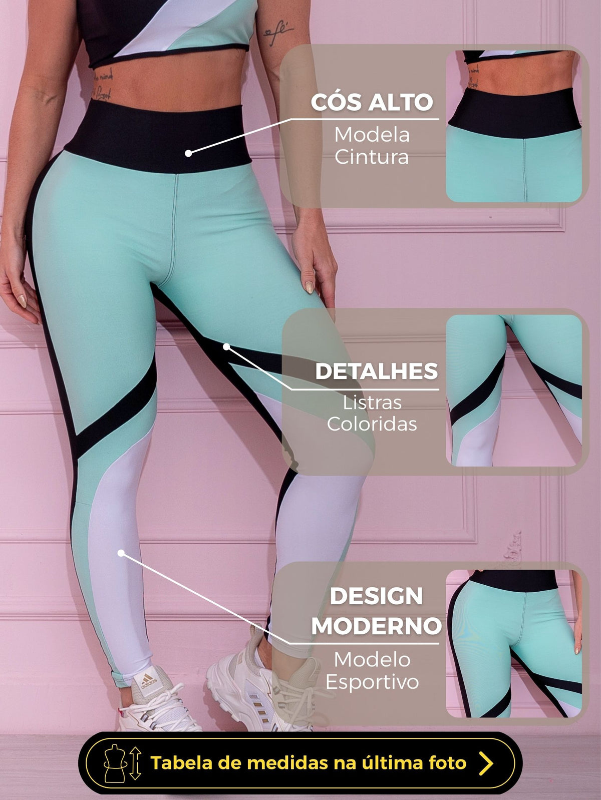 Calça Legging Feminina Cintura Alta com Recorte Colorido