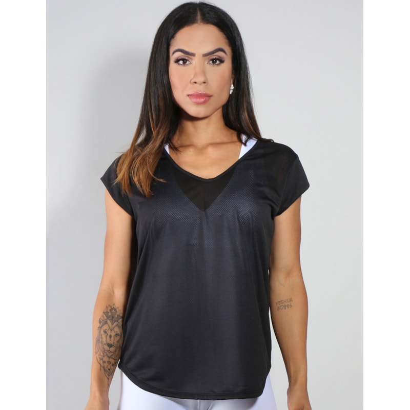Camisa Fitness com Mangas Preta em Dry Fit | Ref: 3.3.2159-01