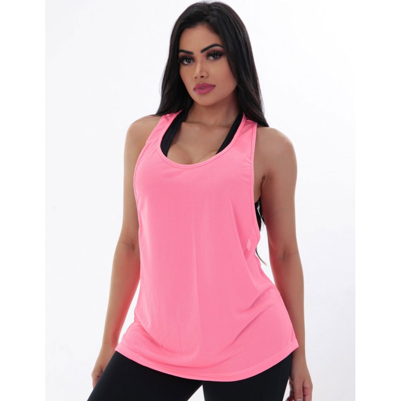 Camiseta Fitness Rosa Neon Cavada em Dry Fit | Ref: 3.3.2165-39
