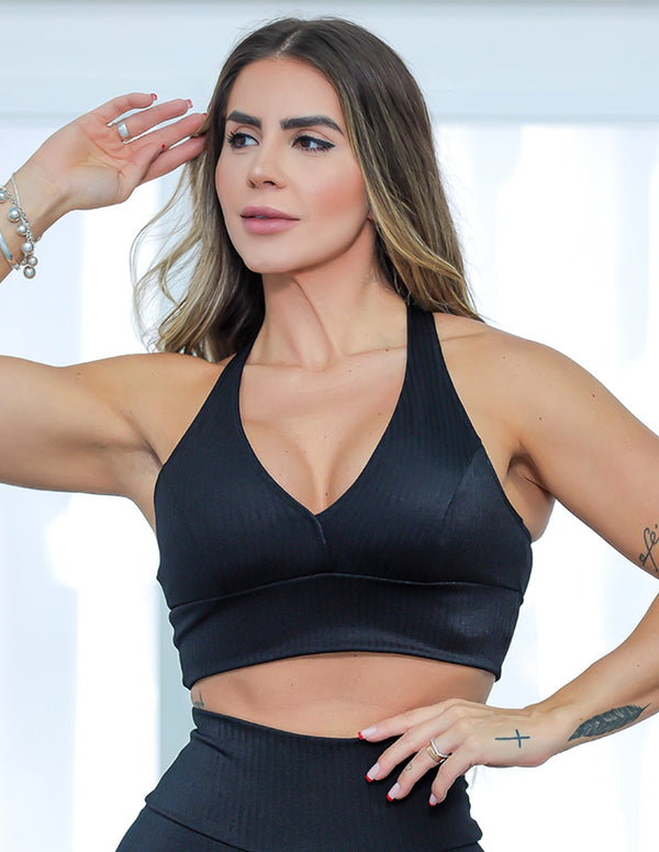 Cropped Preto em Poliamida Texturizada com Bojo | Ref: 3.3.2337-01