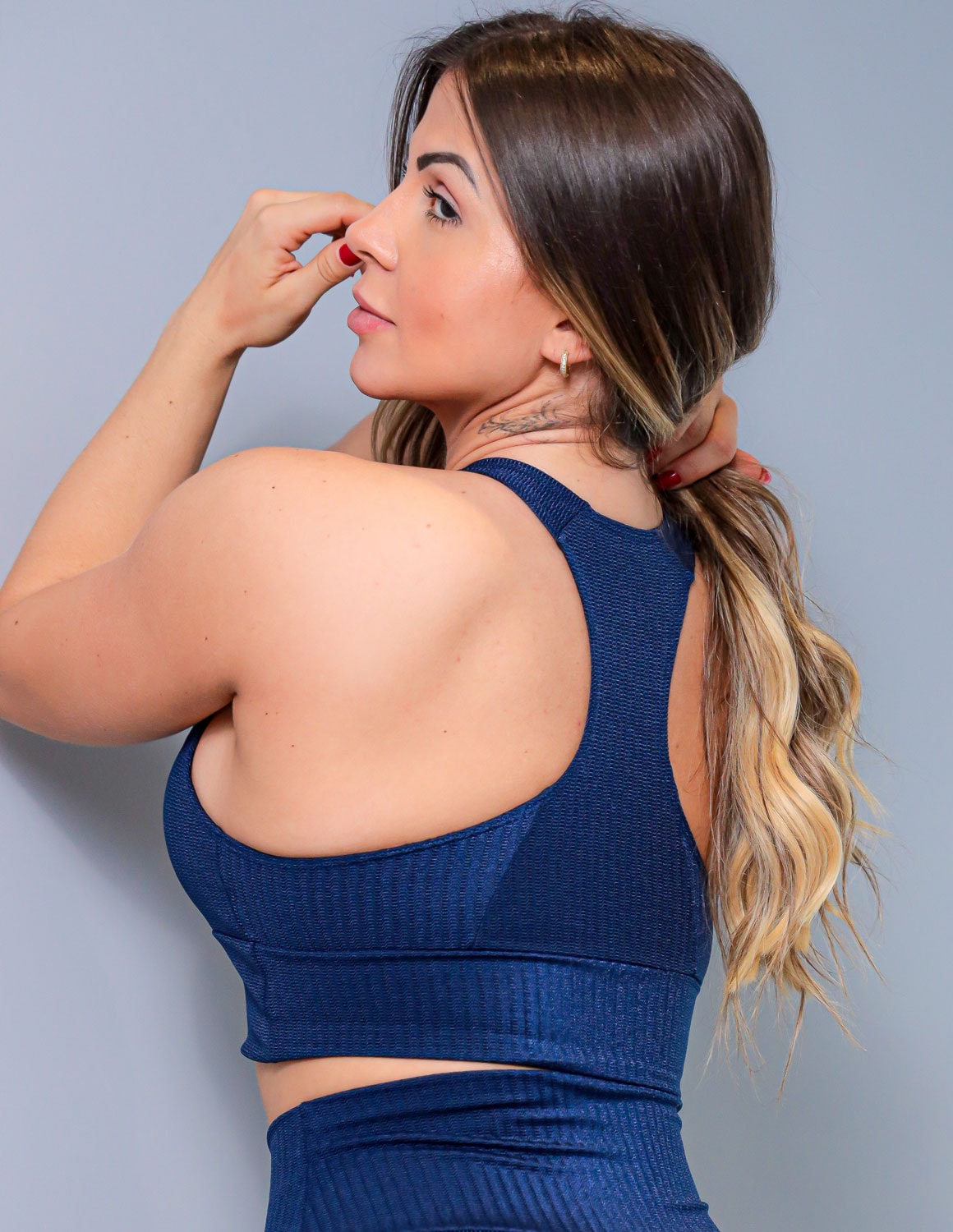 Cropped Fitness Texturizado Azul Marinho com Bojo | Ref: 3.3.2337-18