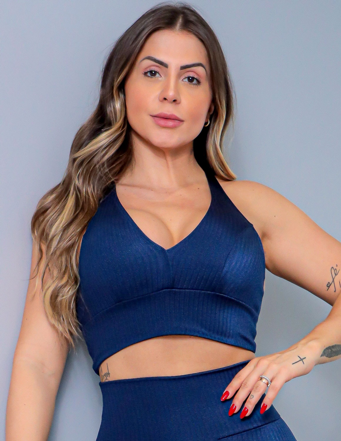 Cropped Fitness Texturizado Azul Marinho com Bojo | Ref: 3.3.2337-18