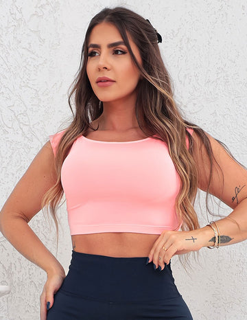 Cropped Rosa sem Bojo com Manguinhas | Ref: 3.3.2467-16