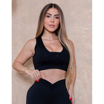 Cropped Preto em Poliamida com Bojo e Decote Gota | Ref: 3.3.2489-01