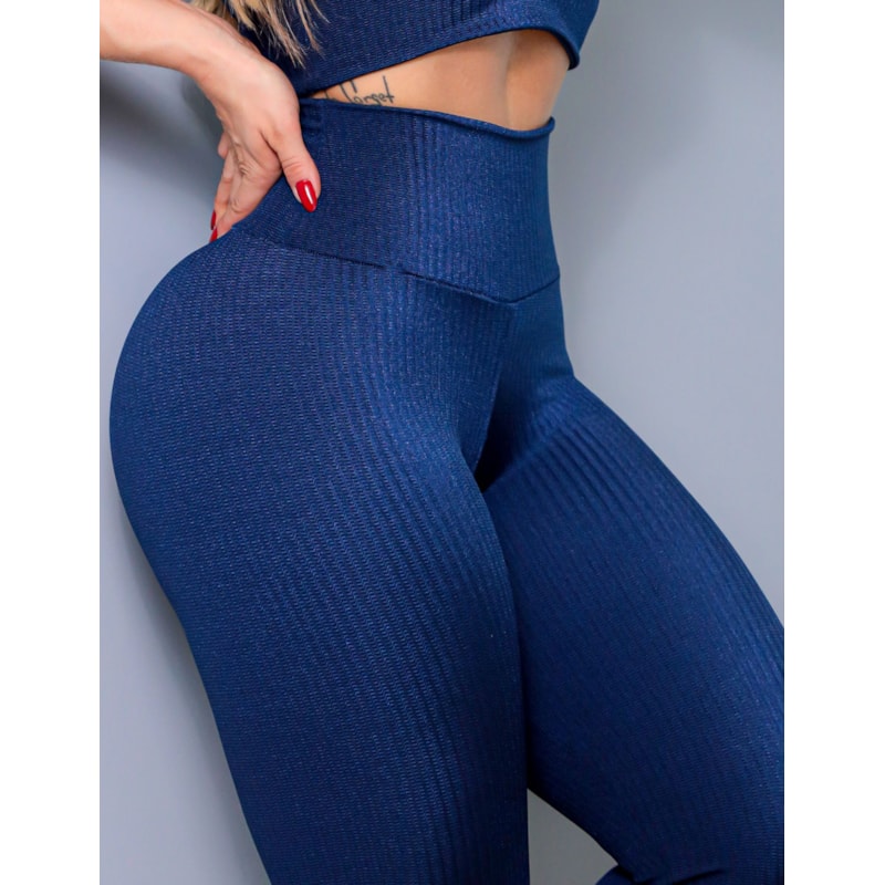 Calça Legging Cintura Alta Azul Marinho Texturizada | Ref: 3.3.2542-18