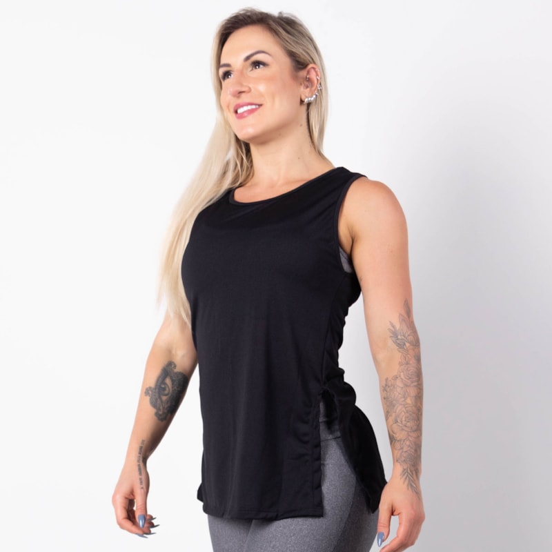 Regata Fitness Feminina em Dry Fit Preto | Ref: 3.3.2556-01