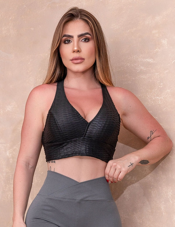 Cropped em Cirrê 3D Preto com Bojo Removível | Ref: 3.3.2559-01