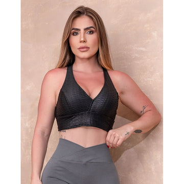 Cropped em Cirrê 3D Preto com Bojo Removível | Ref: 3.3.2559-01