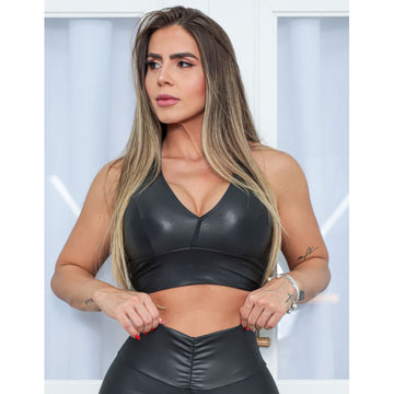 Cropped Fitness Preto com Bojo Removível em Cirrê | Ref: 3.3.2562-01