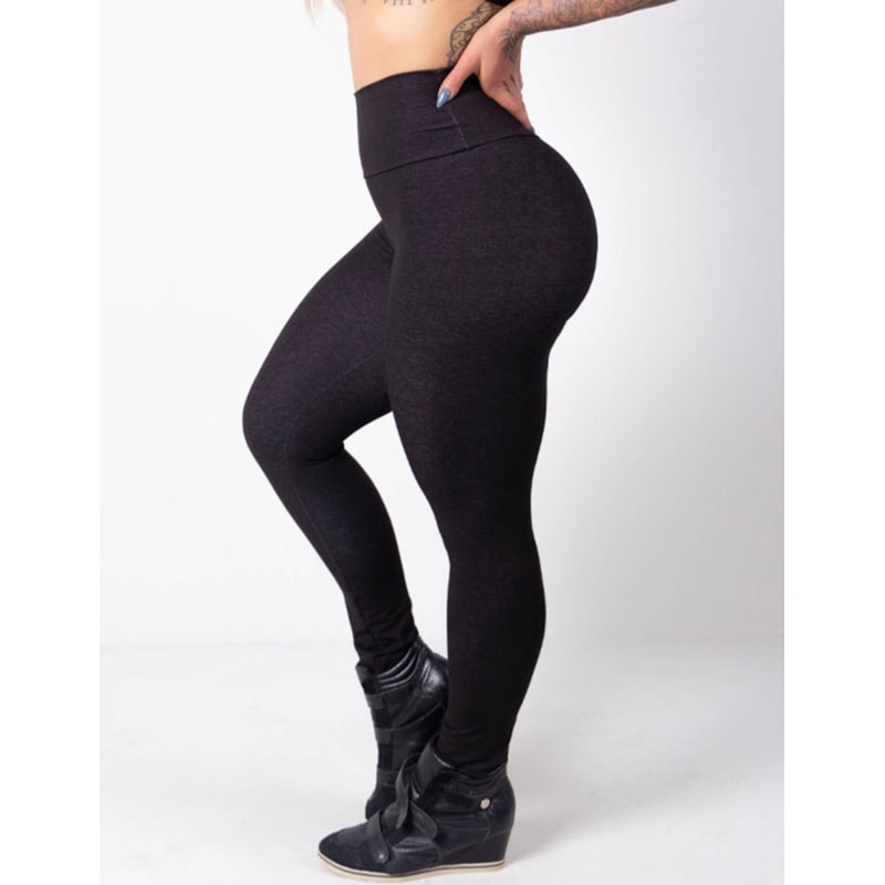 Calça Legging Preta Cintura Alta em Viscose Estilo Jeans | Ref: 3.3.2566-01
