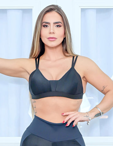 Top Feminino em Poliamida Texturizada Preta com Bojo Removível | Ref: 3.3.2567-01