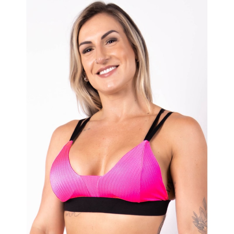 Top Texturizado Feminino com Bojo Removível Rosa Neon | Ref: 3.3.2567-39
