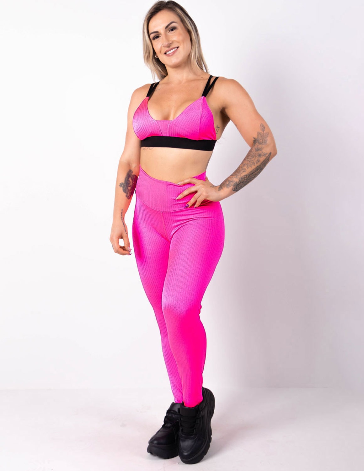 Top Texturizado Feminino com Bojo Removível Rosa Neon | Ref: 3.3.2567-39