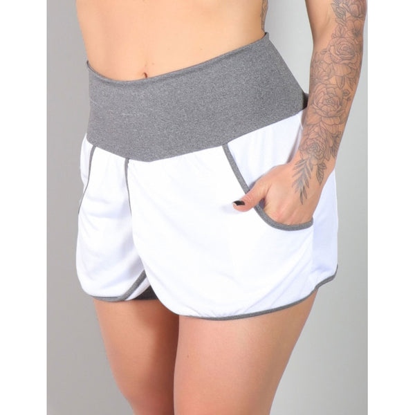 Shot Saia Branco com Saia Dry Fit Mescla com Bolsos | Ref: 4.4.1584-0203