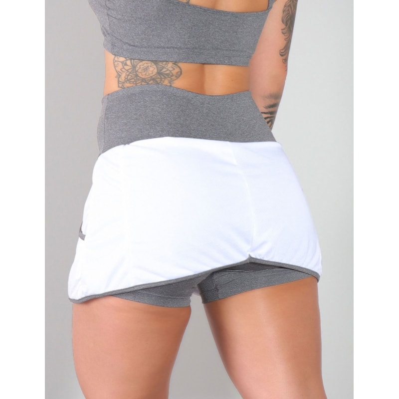Shot Saia Branco com Saia Dry Fit Mescla com Bolsos | Ref: 4.4.1584-0203