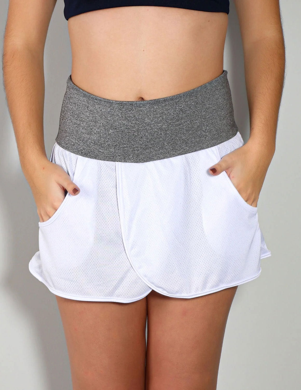 Short Saia Mescla com Saia de Dry Fit Branca | Ref: 4.4.1584-0302