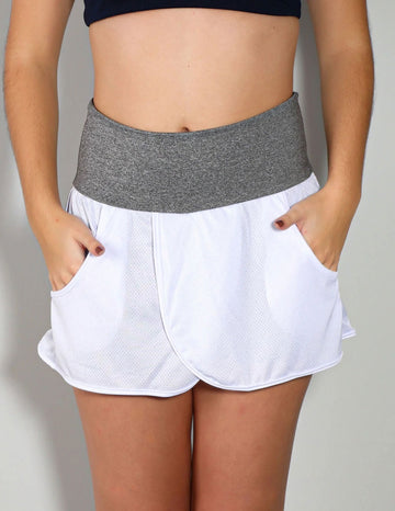 Short Saia Mescla com Saia de Dry Fit Branca | Ref: 4.4.1584-0302