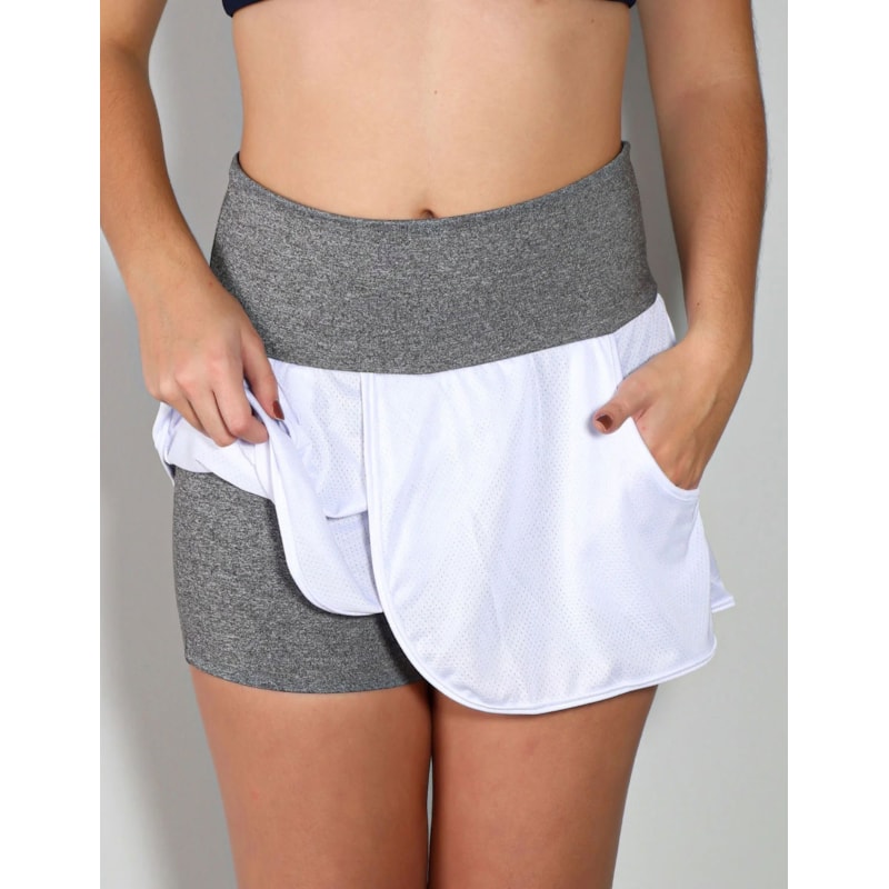 Short Saia Mescla com Saia de Dry Fit Branca | Ref: 4.4.1584-0302