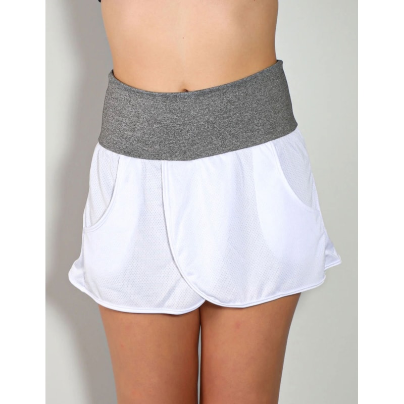 Short Saia Mescla com Saia de Dry Fit Branca | Ref: 4.4.1584-0302
