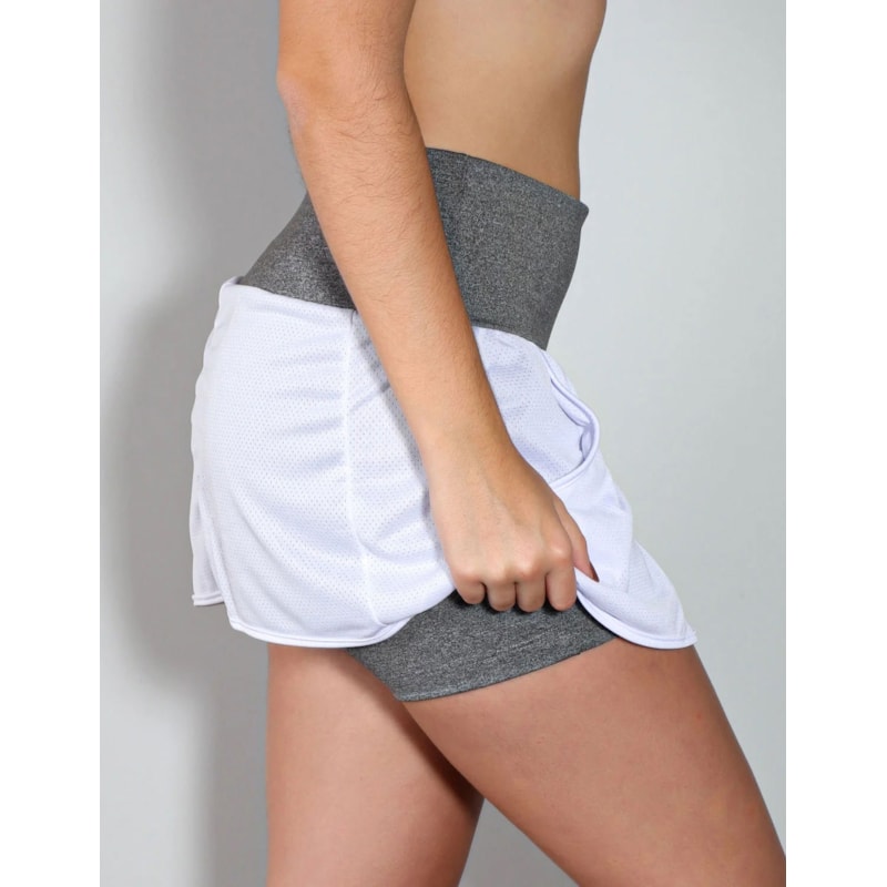 Short Saia Mescla com Saia de Dry Fit Branca | Ref: 4.4.1584-0302