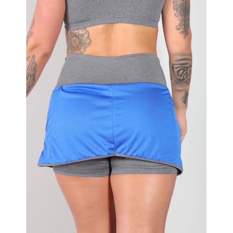 Short Saia Azul e Mescla com Bolsos Laterais | Ref: 4.4.1584V-0306