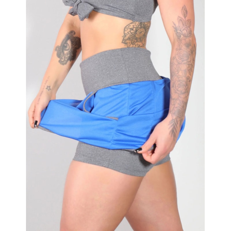 Short Saia Azul e Mescla com Bolsos Laterais | Ref: 4.4.1584V-0306
