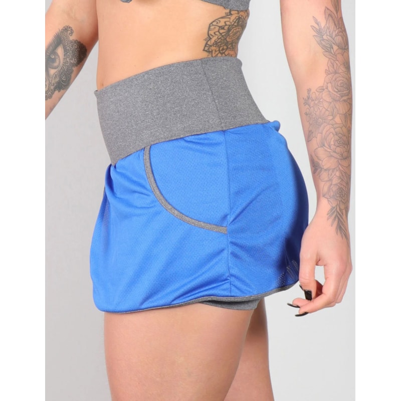 Short Saia Azul e Mescla com Bolsos Laterais | Ref: 4.4.1584V-0306