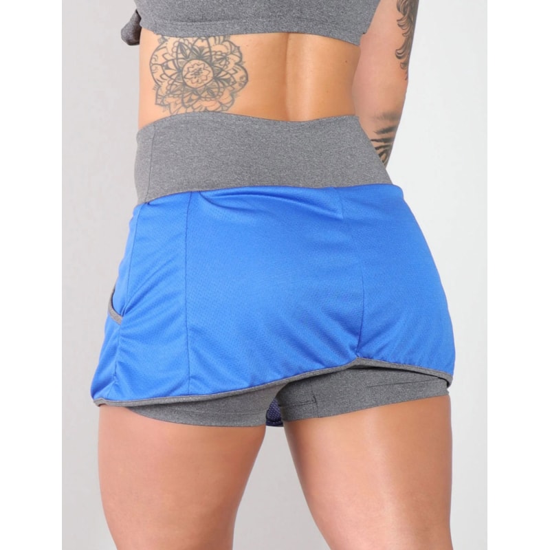 Short Saia Azul e Mescla com Bolsos Laterais | Ref: 4.4.1584V-0306