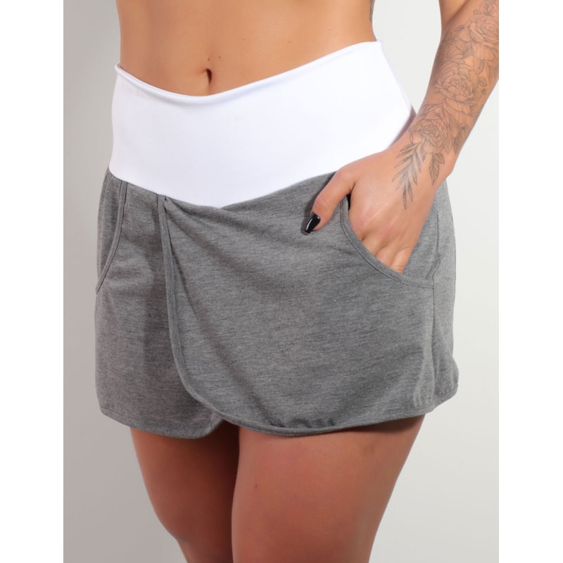 Short Saia em Branco em Mescla com Saia de Viscolycra | Ref: 4.4.1584VISCO-0203