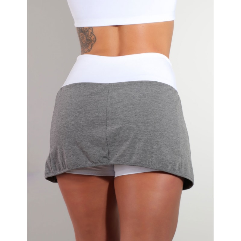 Short Saia em Branco em Mescla com Saia de Viscolycra | Ref: 4.4.1584VISCO-0203