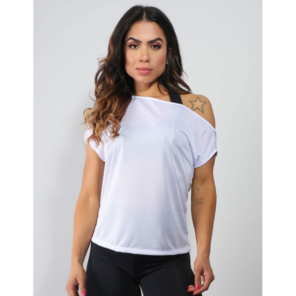 Bata Fitness em Dry Fit de Poliéster Branca | Ref: 4.4.1614-02