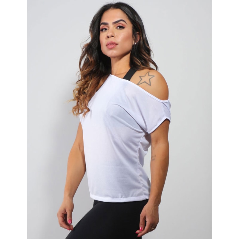 Bata Fitness em Dry Fit de Poliéster Branca | Ref: 4.4.1614-02