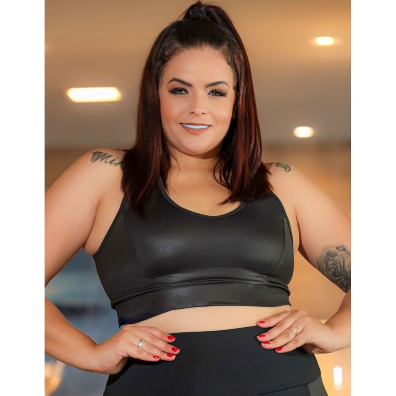 Top Plus Size sem Bojo em Cirrê Preto | Ref: 4.4.1699CIR-01
