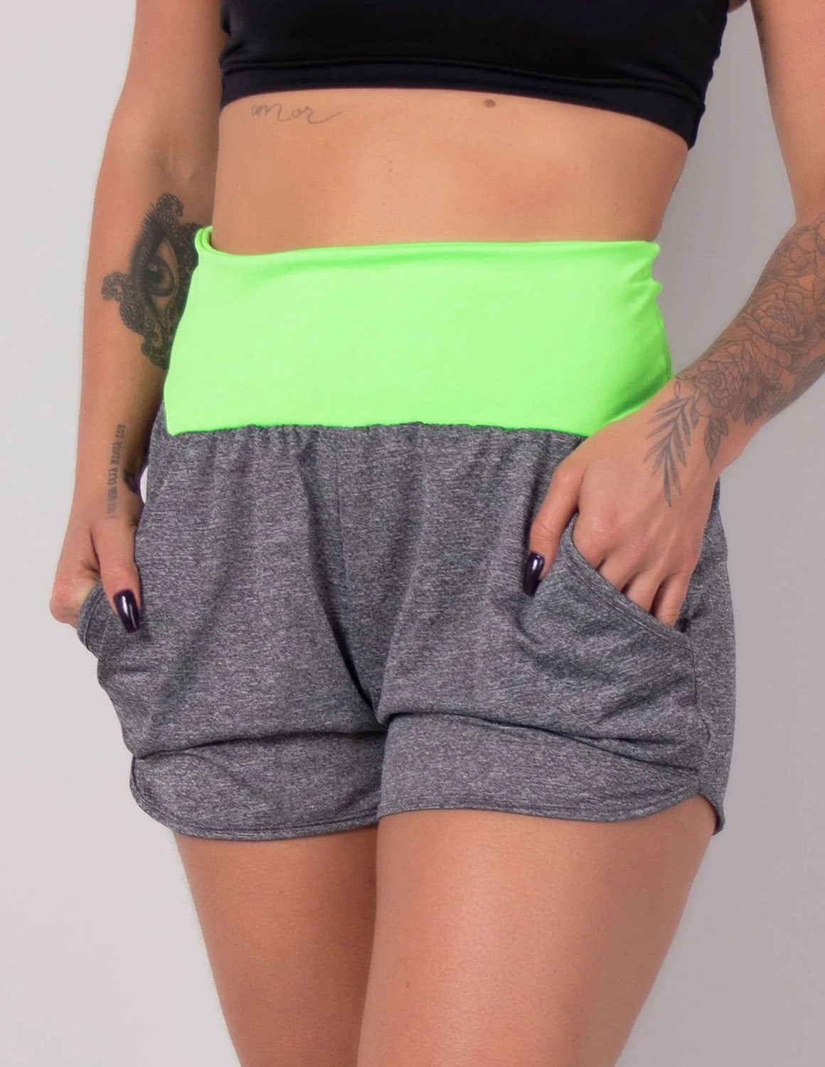 Short Dry Fit Mescla com Bolsos e Cós Verde | Ref: 4.4.1722-0503