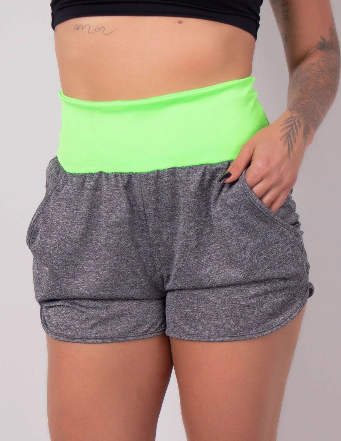 Short Dry Fit Mescla com Bolsos e Cós Verde | Ref: 4.4.1722-0503