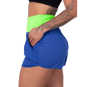 Short Azul Dry Fit com Bolsos e Cós Verde | Ref: 4.4.1722-0605