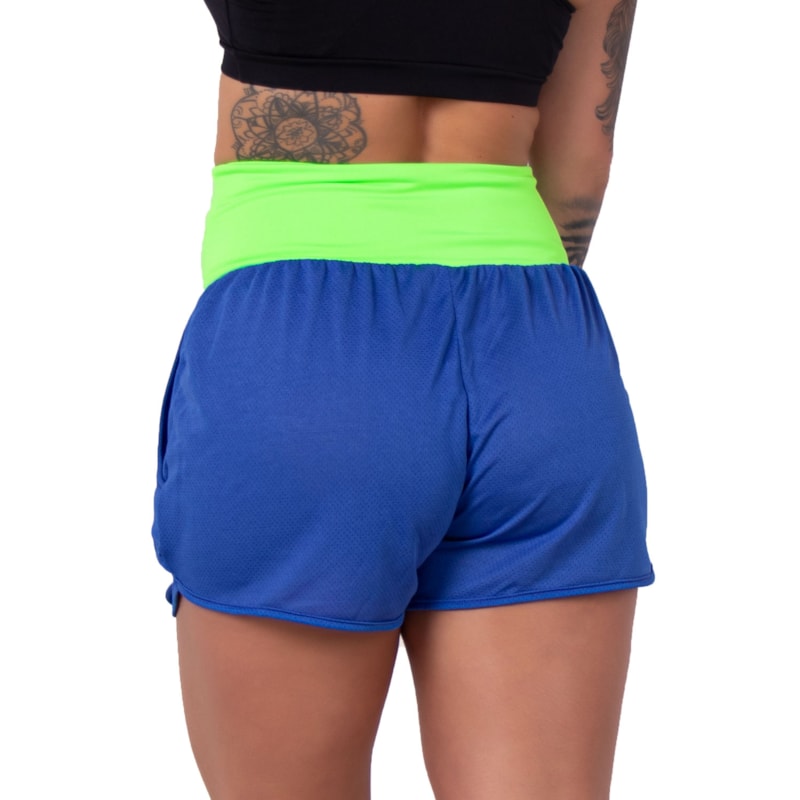 Short Azul Dry Fit com Bolsos e Cós Verde | Ref: 4.4.1722-0605