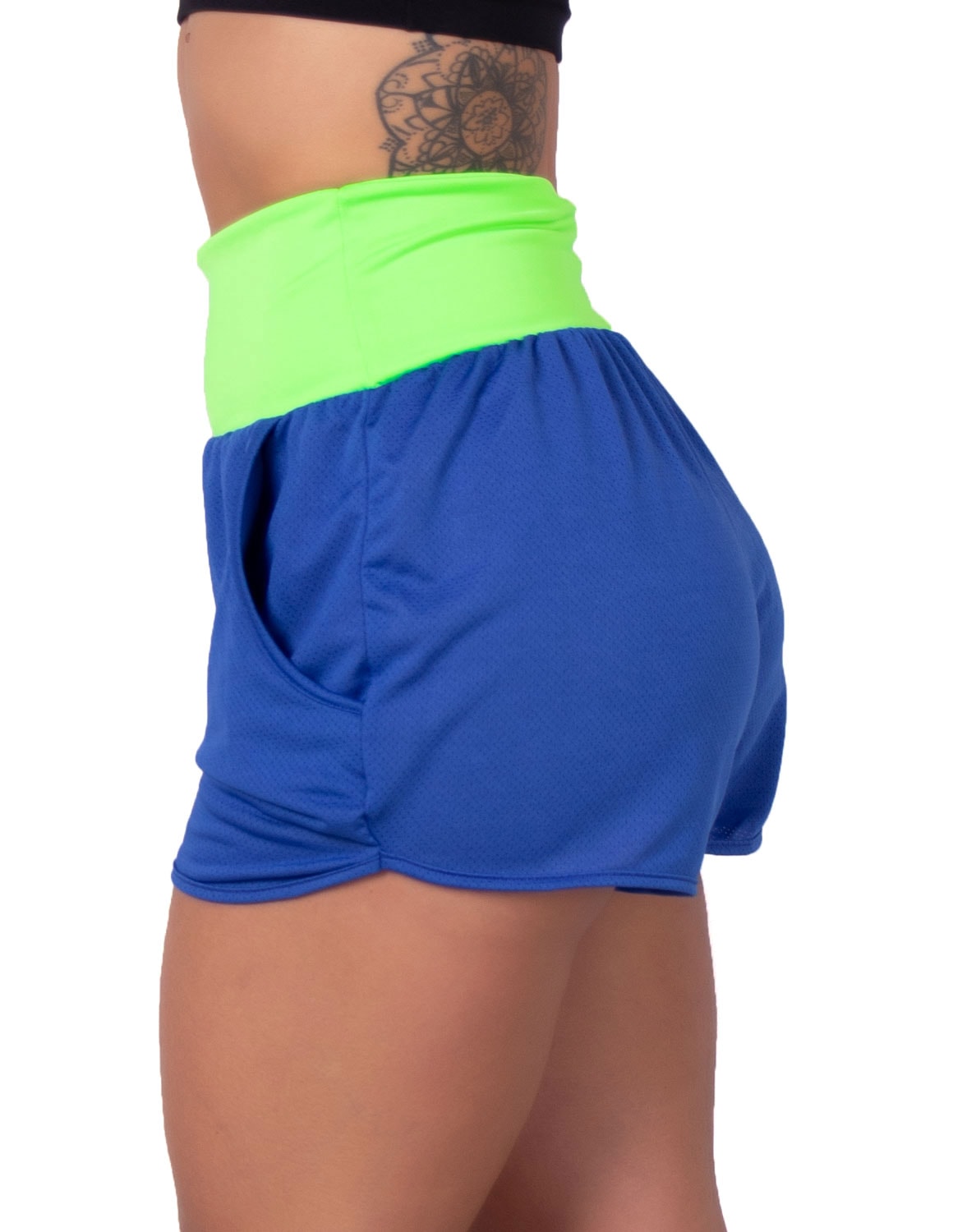 Short Azul Dry Fit com Bolsos e Cós Verde | Ref: 4.4.1722-0605