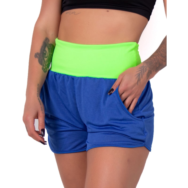 Short Azul Dry Fit com Bolsos e Cós Verde | Ref: 4.4.1722-0605
