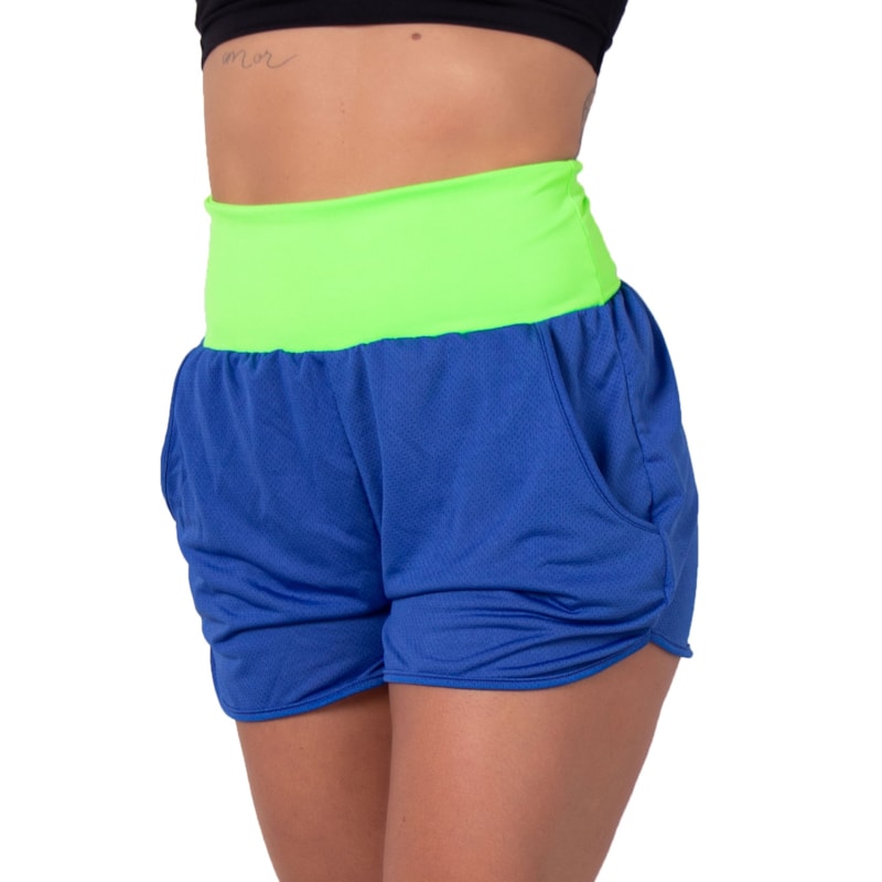 Short Azul Dry Fit com Bolsos e Cós Verde | Ref: 4.4.1722-0605