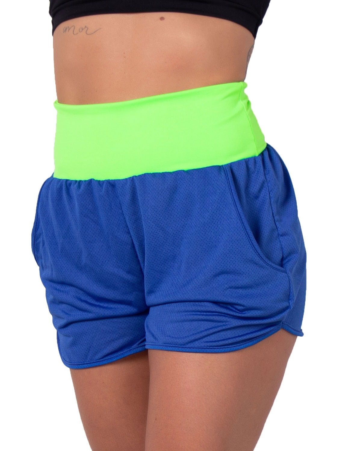 Short Azul Dry Fit com Bolsos e Cós Verde | Ref: 4.4.1722-0605