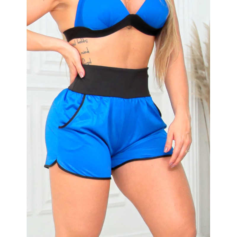 Short Feminino em Dry Fit Azul Bic com Bolsos sem Forro | Ref: 4.4.1722V-2001