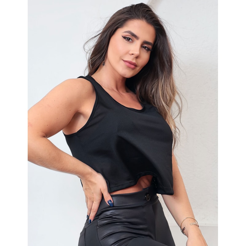 Regata Cropped Fitness em Dry Fit Preto | Ref: 4.4.1783-01