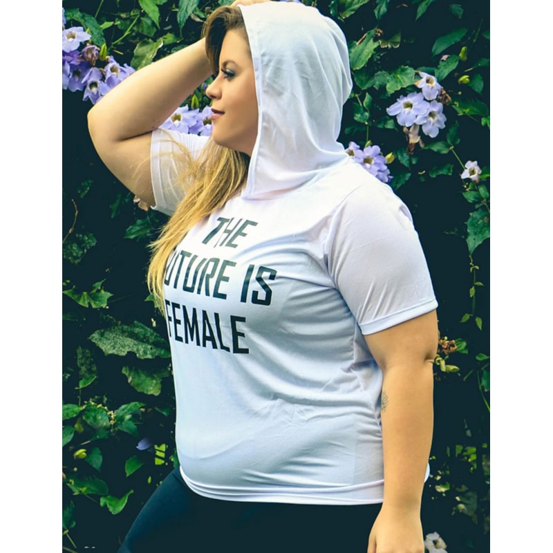 Blusa Fitness Plus Size Branca com Estampa e Capuz | Ref: 4.4.4049FEMALE-02
