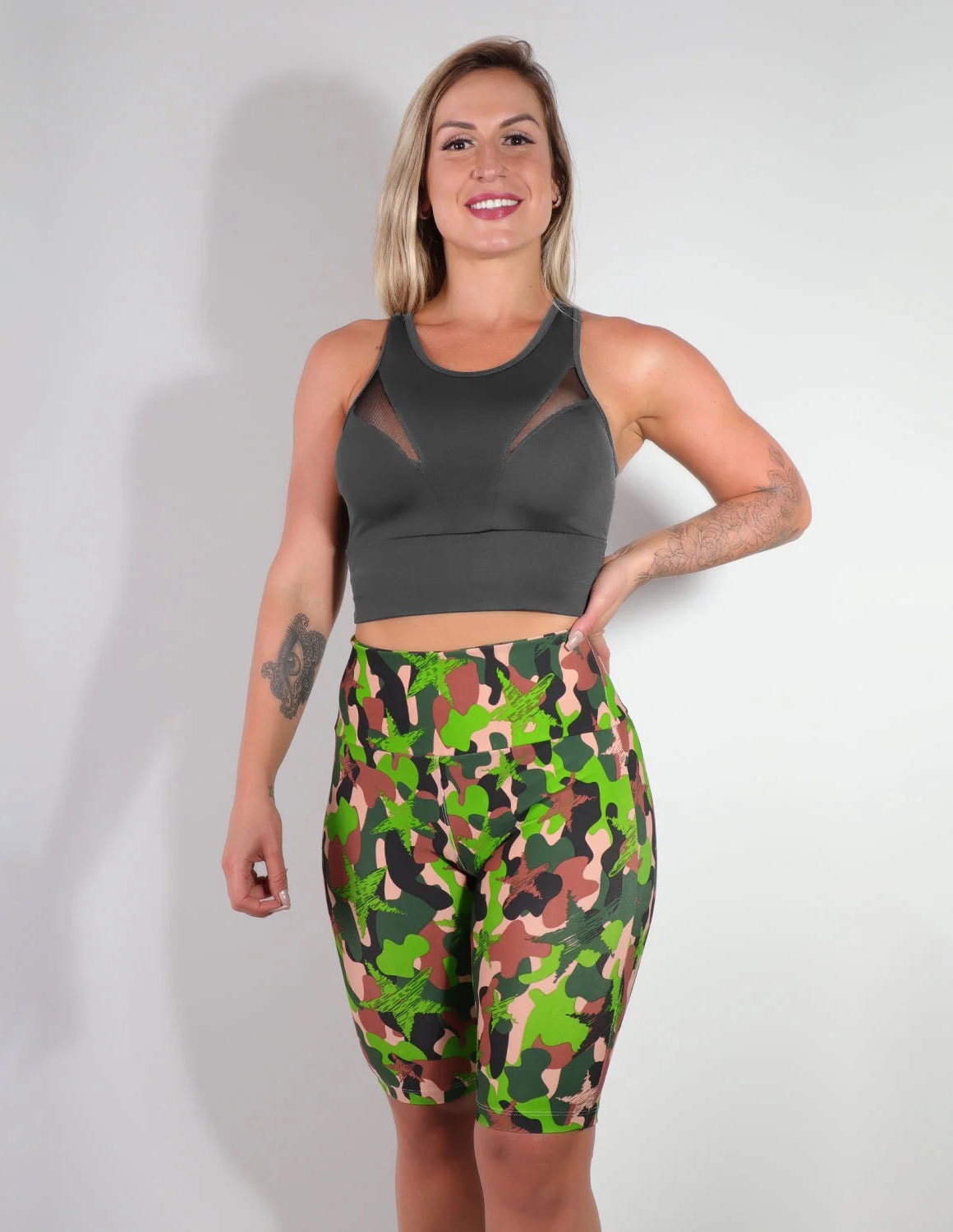 Cropped Grafite com Bojo e Recortes de Tule | Ref: 4.4.4093-28