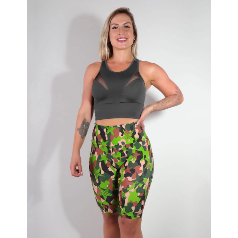 Cropped Grafite com Bojo e Recortes de Tule | Ref: 4.4.4093-28
