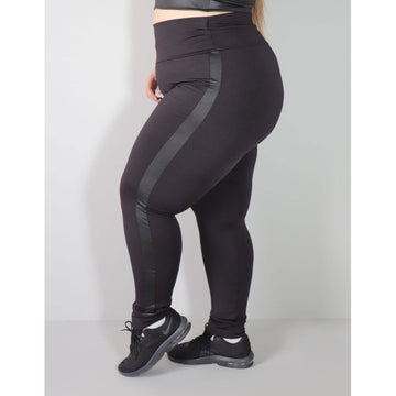 Calça Legging Plus Size Punho Preta Cós Alto com Cirrê | Ref: 4.4.4137C-01