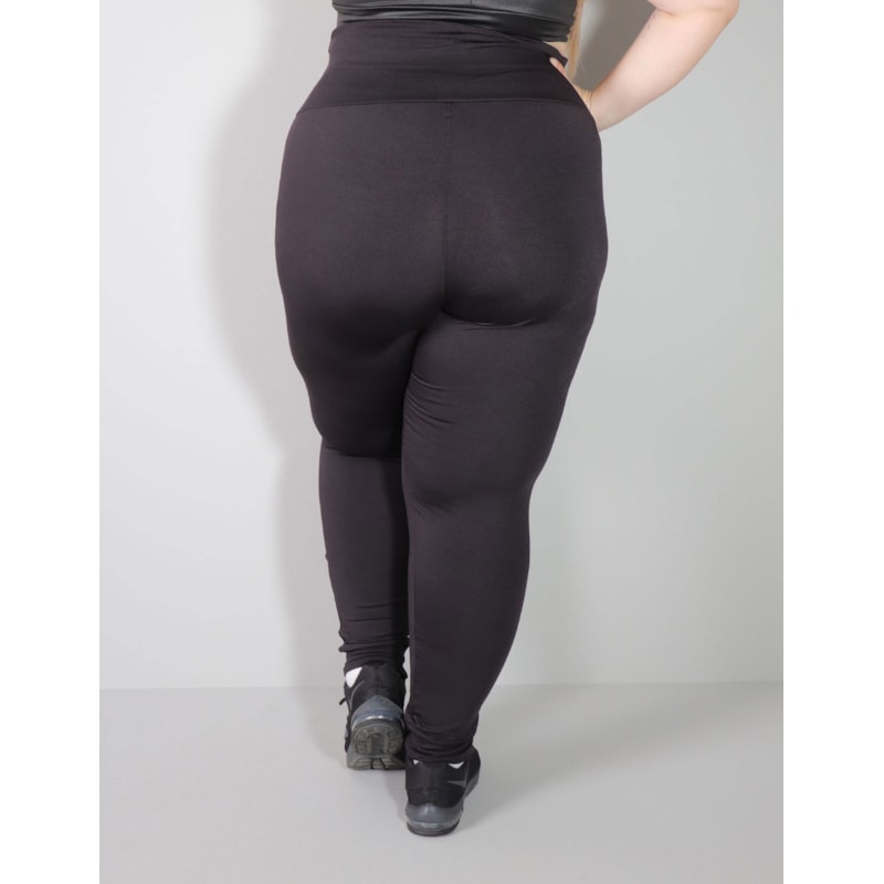 Calça Legging Plus Size Punho Preta Cós Alto com Cirrê | Ref: 4.4.4137C-01