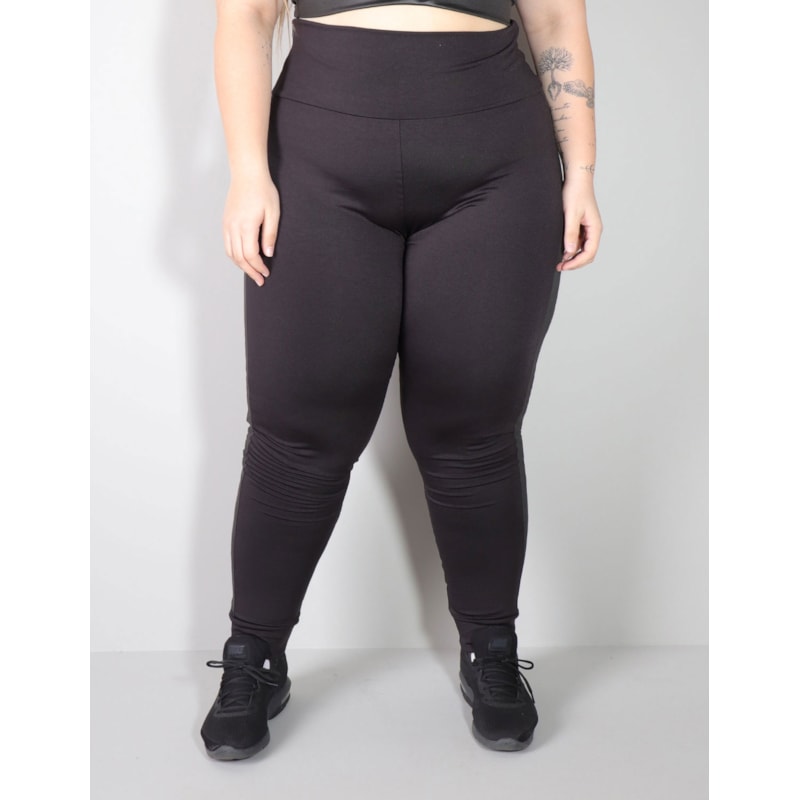 Calça Legging Plus Size Punho Preta Cós Alto com Cirrê | Ref: 4.4.4137C-01