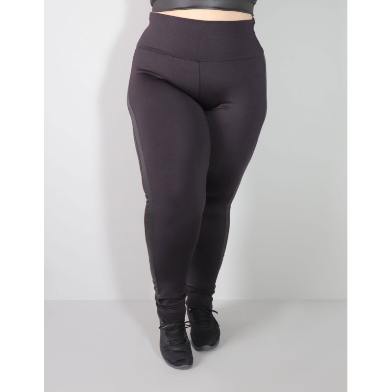 Calça Legging Plus Size Punho Preta Cós Alto com Cirrê | Ref: 4.4.4137C-01